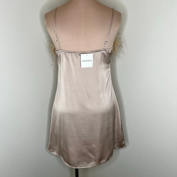 Charmed Hearts Slip Dress Large Womens Feather Trim Satin Party Going Out Chic - Picture 3 of 7